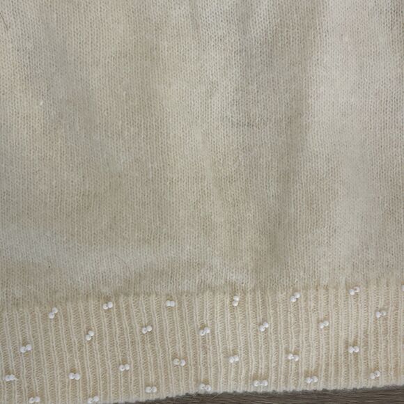 VTG 50s Cream Hand Beaded Grannycore Sweater Sm Lined Cottagecore Pin Up Glam - Picture 10 of 15